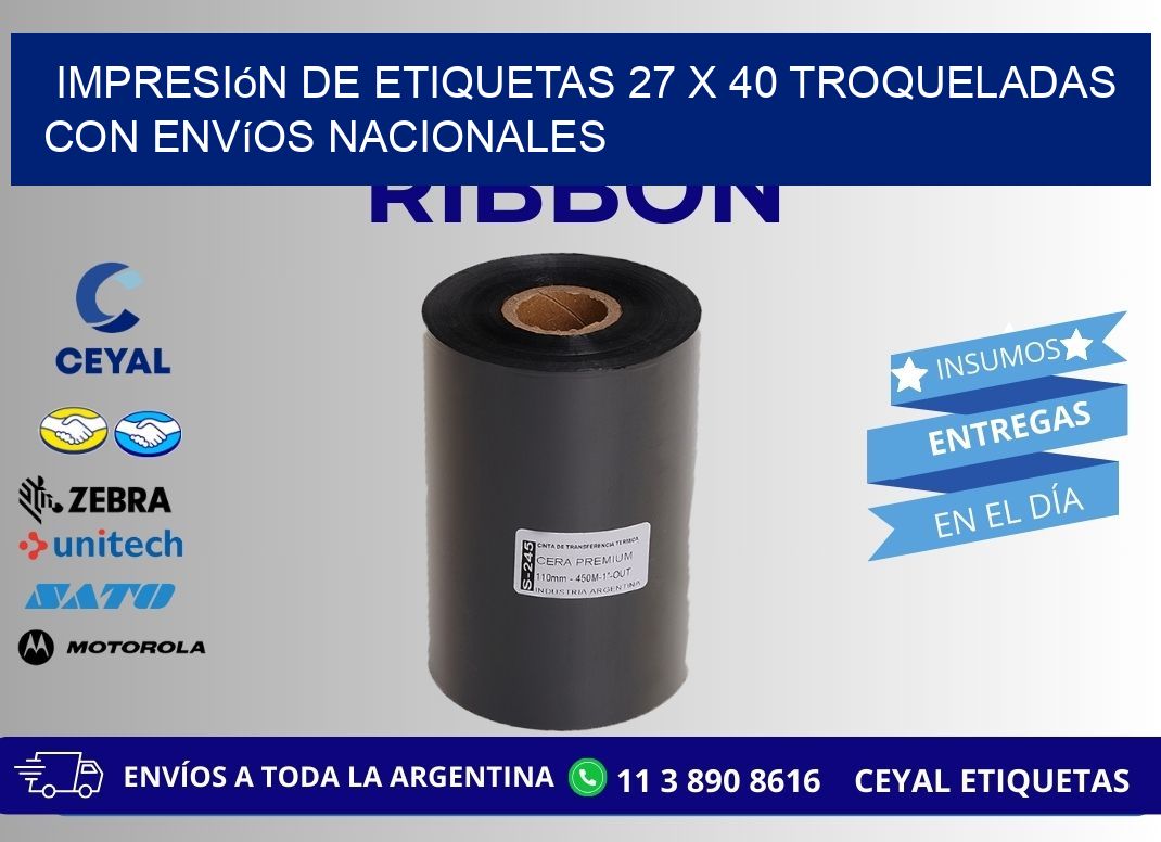Impresión de etiquetas 27 x 40 troqueladas con envíos nacionales