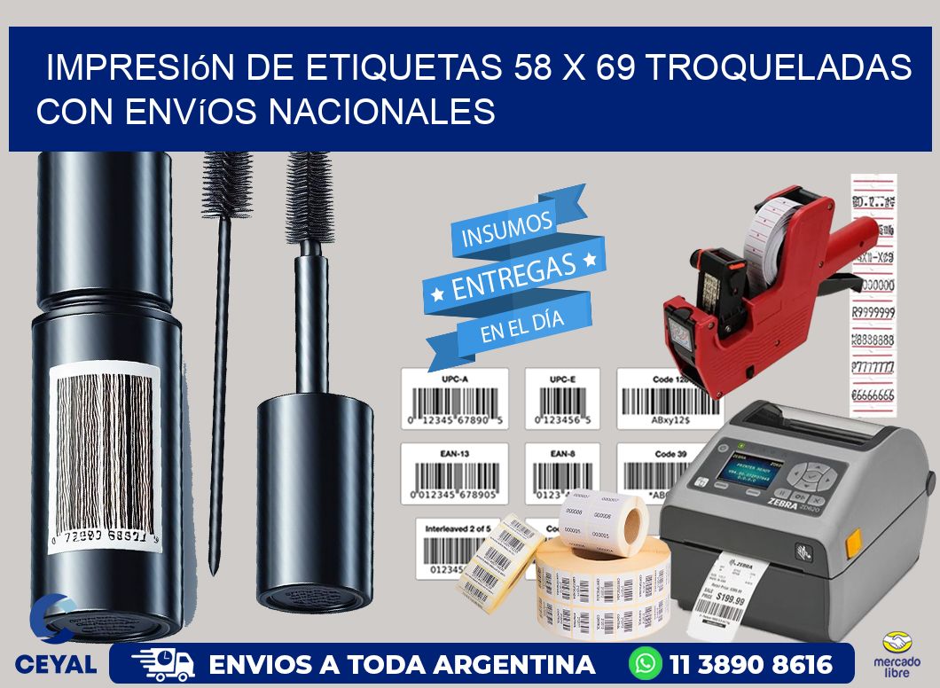 Impresión de etiquetas 58 x 69 troqueladas con envíos nacionales