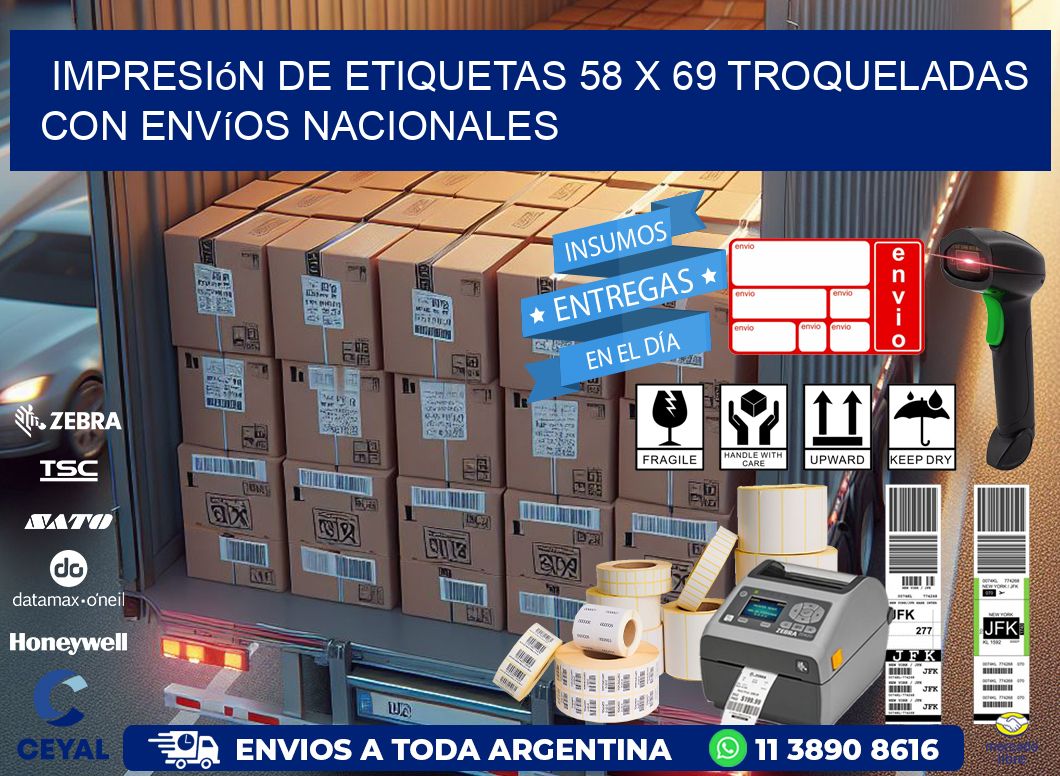 Impresión de etiquetas 58 x 69 troqueladas con envíos nacionales