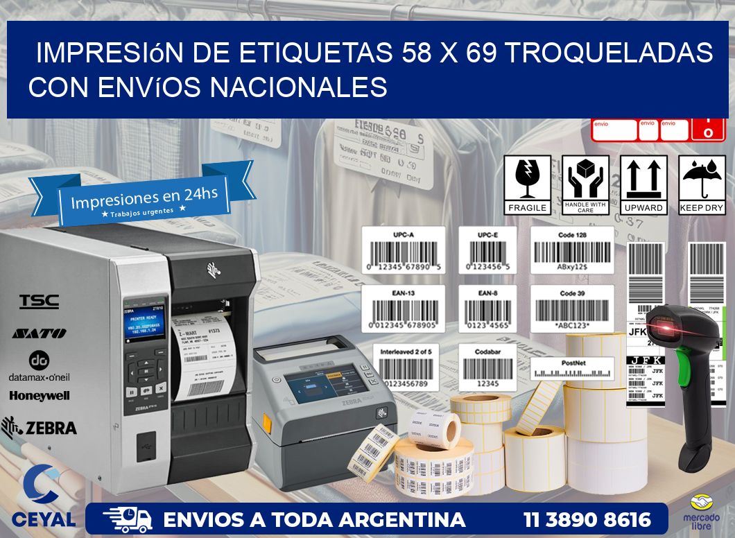 Impresión de etiquetas 58 x 69 troqueladas con envíos nacionales