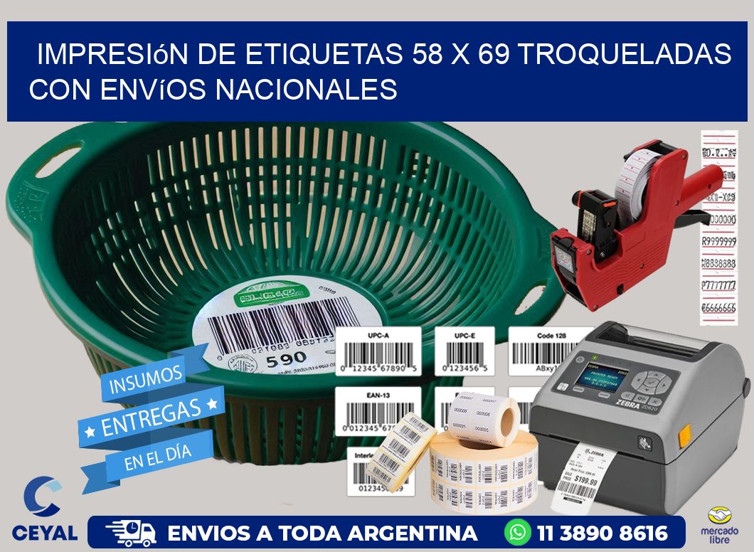 Impresión de etiquetas 58 x 69 troqueladas con envíos nacionales