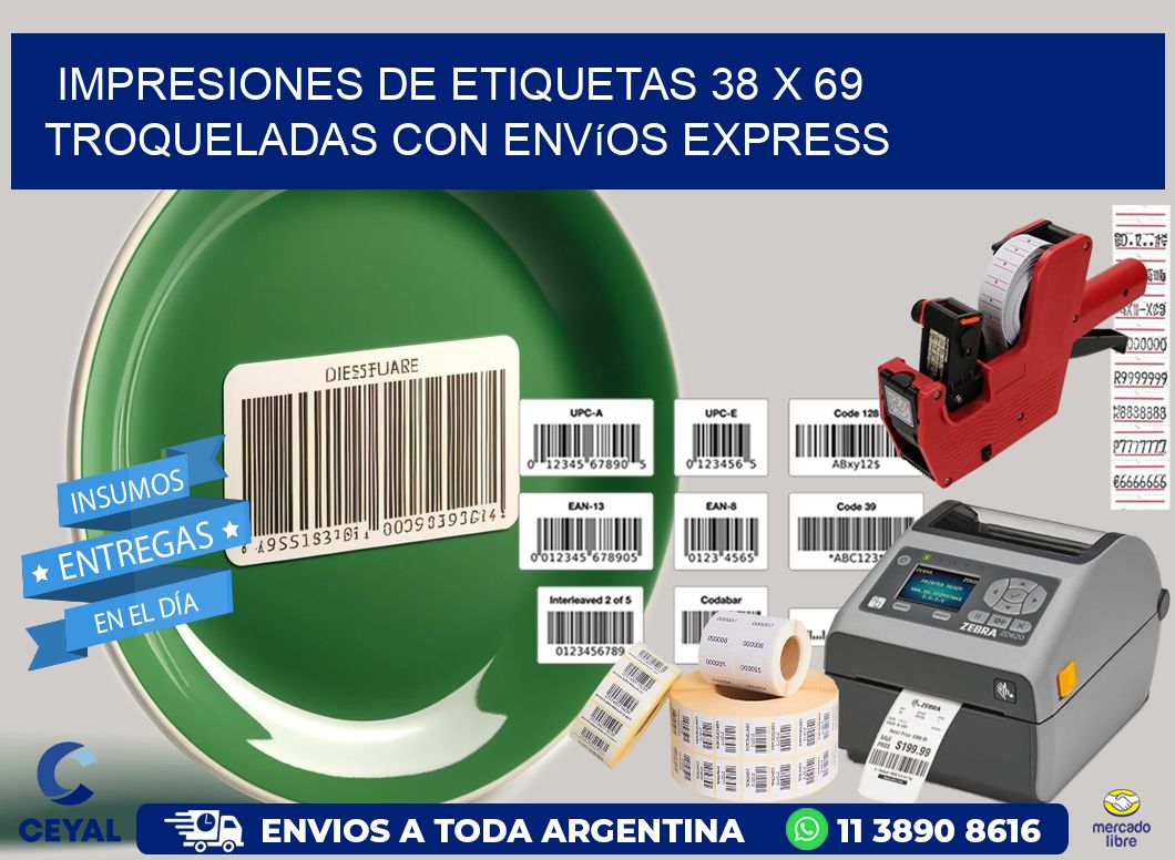 Impresiones de etiquetas 38 x 69 troqueladas con envíos express