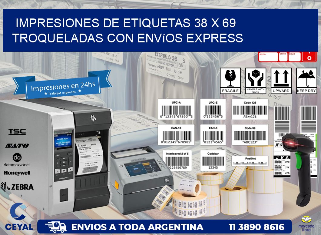 Impresiones de etiquetas 38 x 69 troqueladas con envíos express