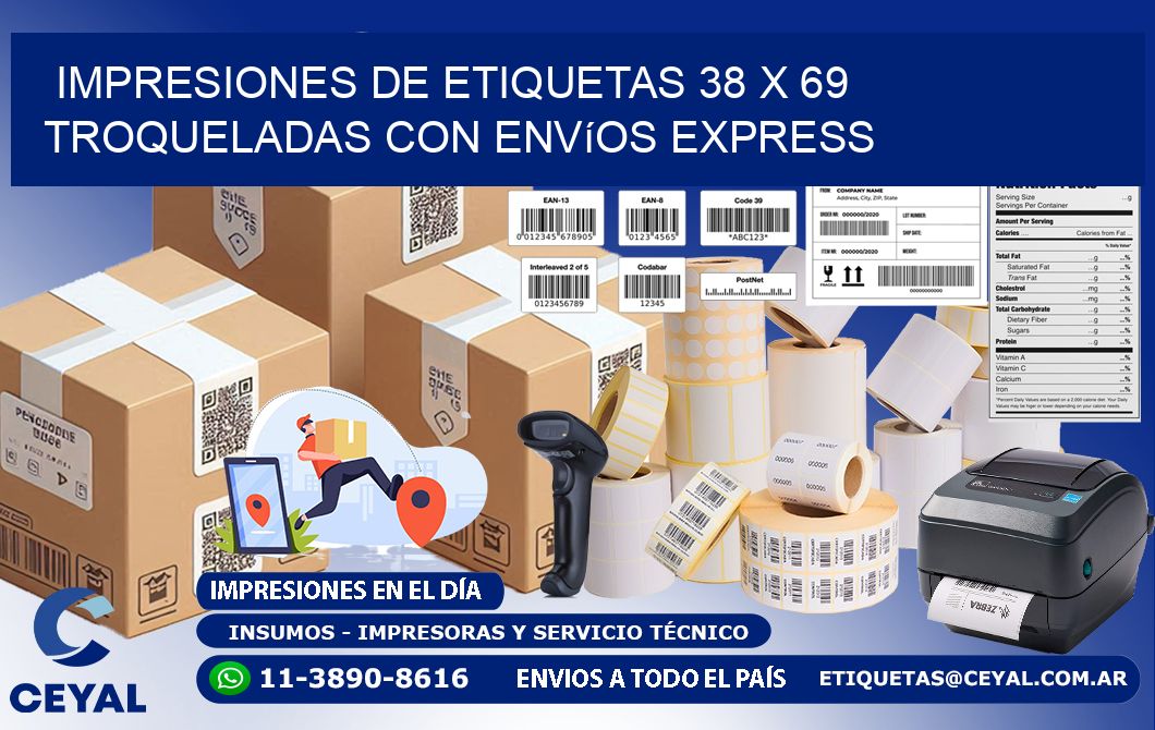 Impresiones de etiquetas 38 x 69 troqueladas con envíos express