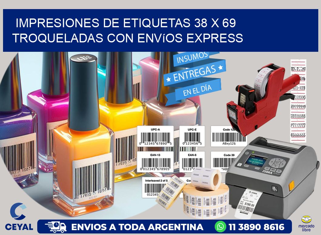Impresiones de etiquetas 38 x 69 troqueladas con envíos express