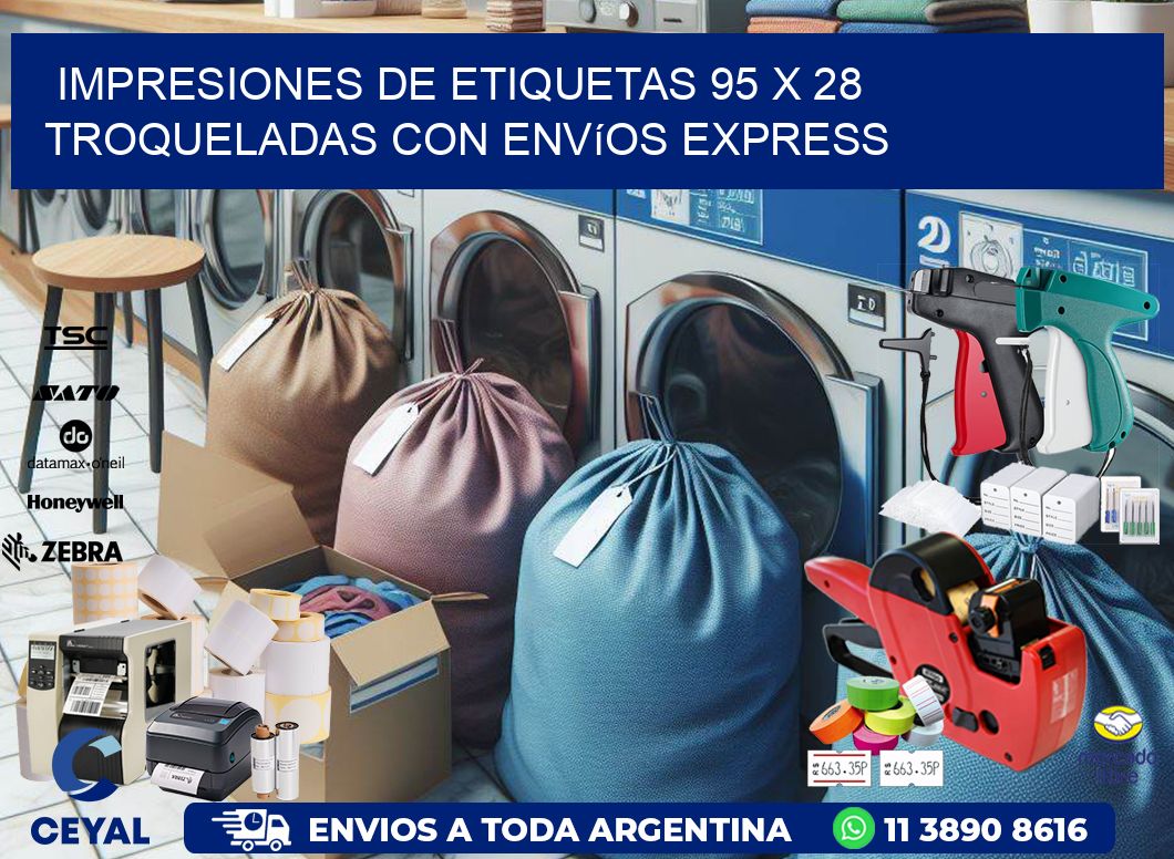 Impresiones de etiquetas 95 x 28 troqueladas con envíos express