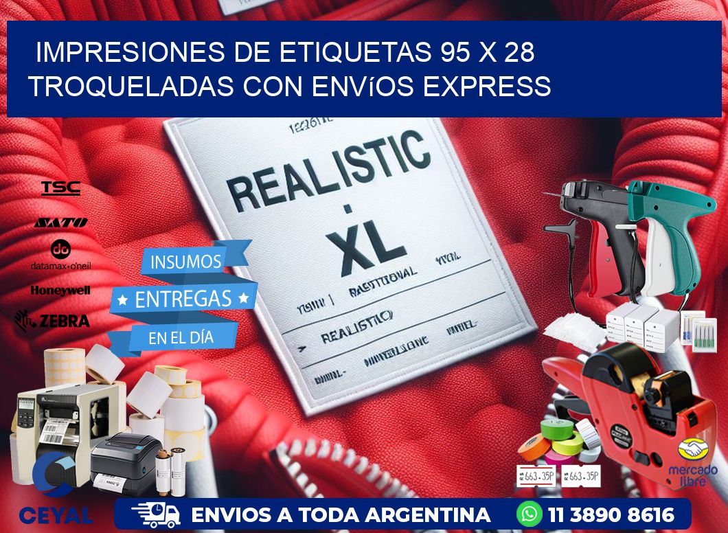 Impresiones de etiquetas 95 x 28 troqueladas con envíos express