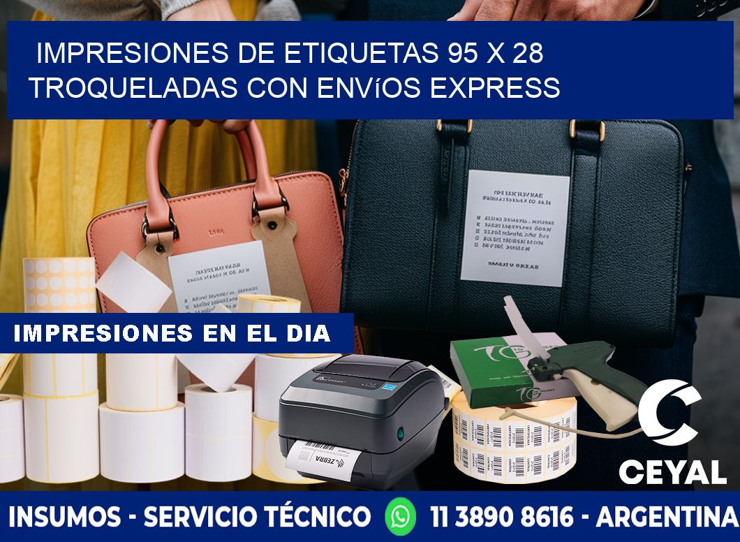 Impresiones de etiquetas 95 x 28 troqueladas con envíos express