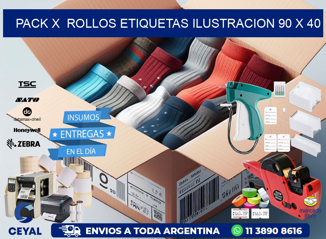 Pack X  Rollos Etiquetas Ilustracion 90 x 40