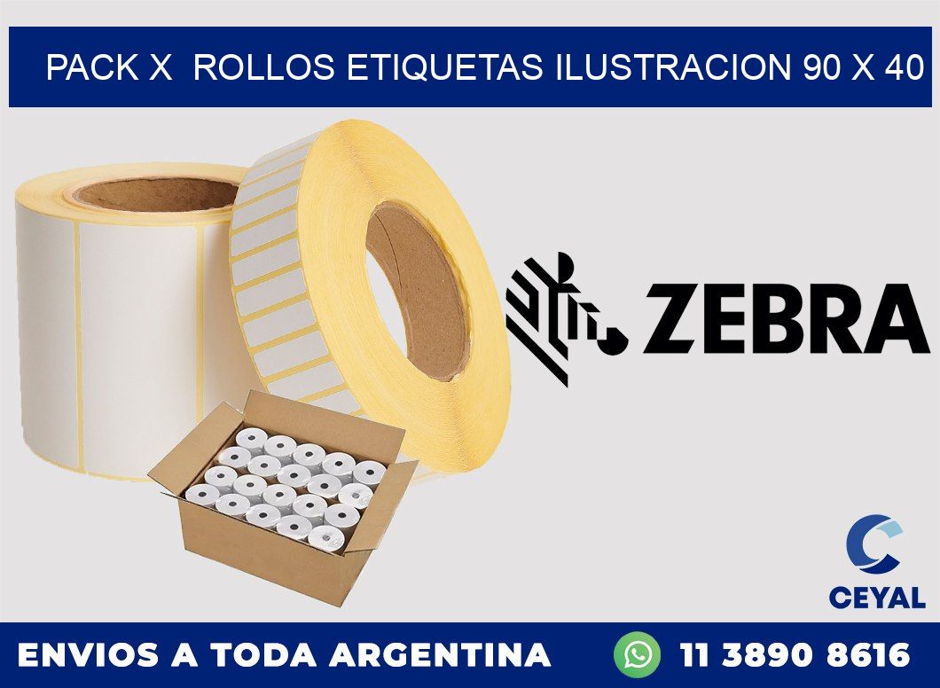 Pack X  Rollos Etiquetas Ilustracion 90 x 40