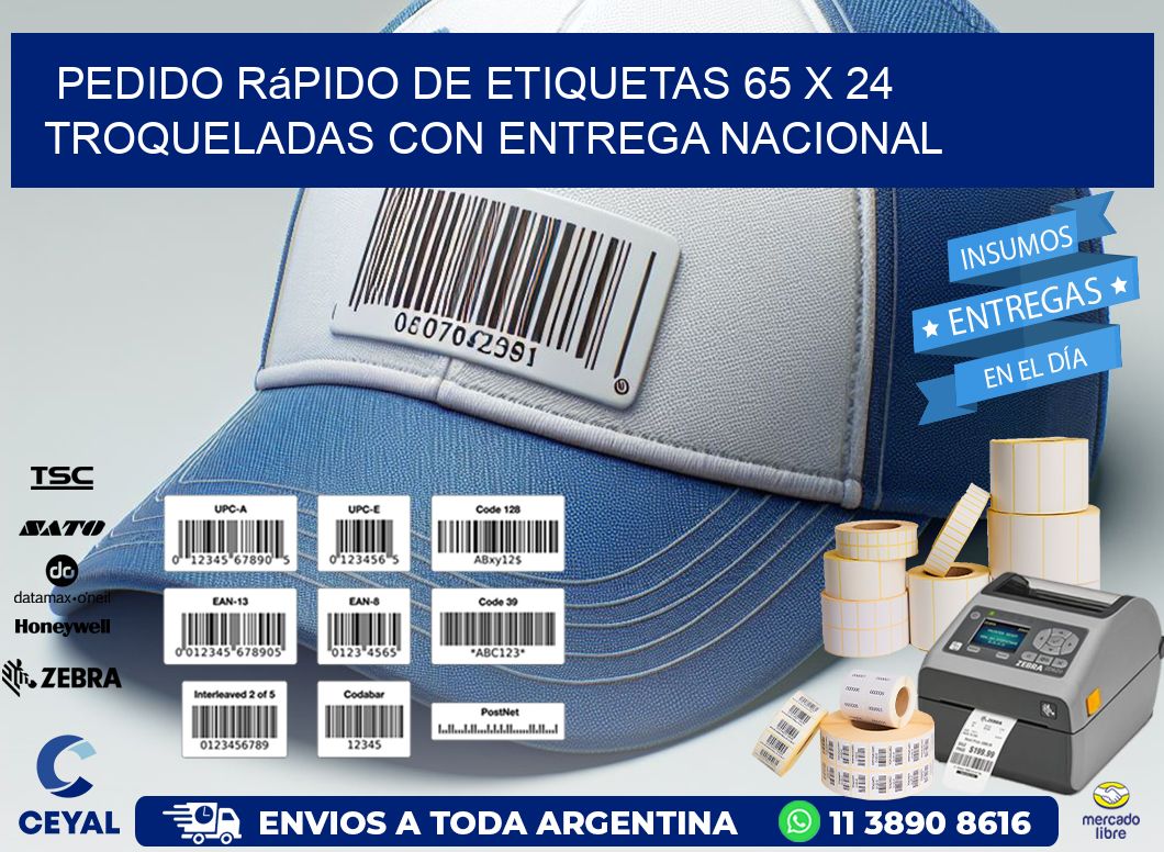 Pedido rápido de etiquetas 65 x 24 troqueladas con entrega nacional