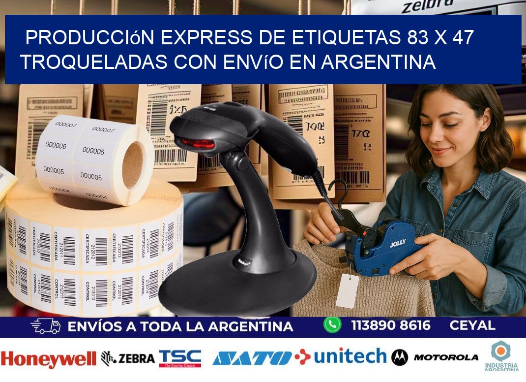 Producción express de etiquetas 83 x 47 troqueladas con envío en Argentina