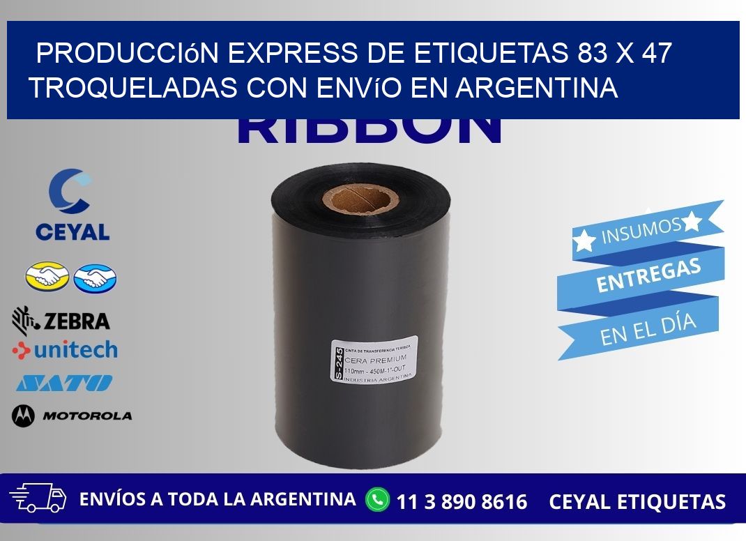 Producción express de etiquetas 83 x 47 troqueladas con envío en Argentina