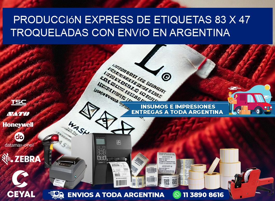 Producción express de etiquetas 83 x 47 troqueladas con envío en Argentina
