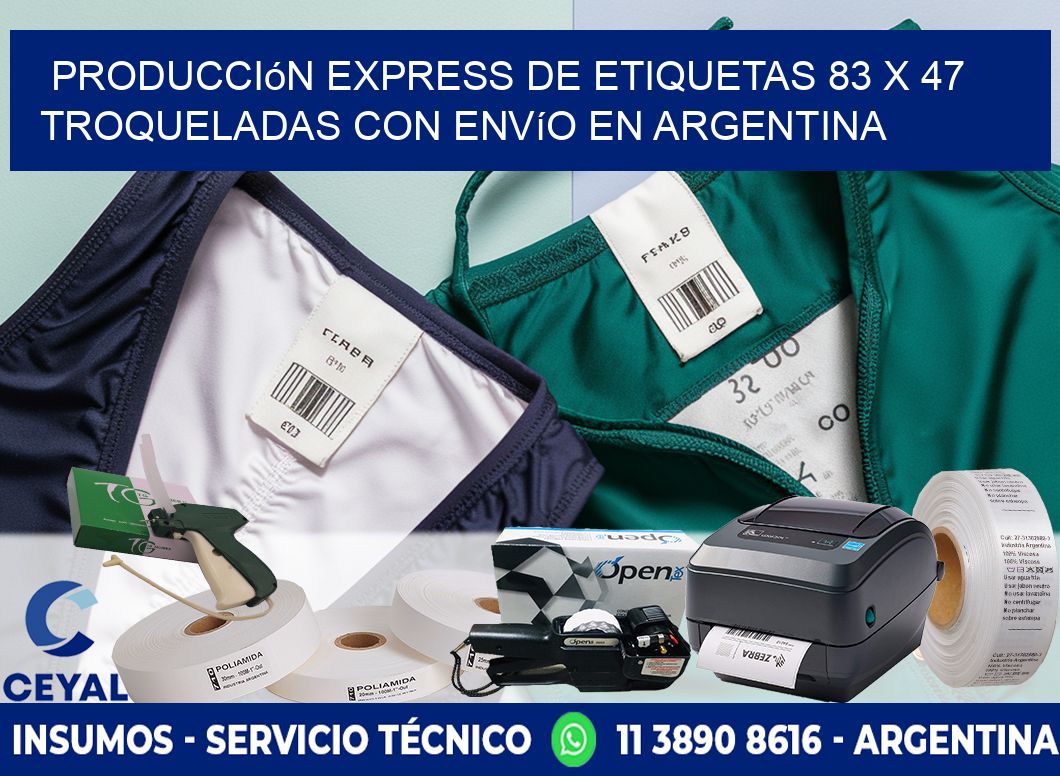 Producción express de etiquetas 83 x 47 troqueladas con envío en Argentina