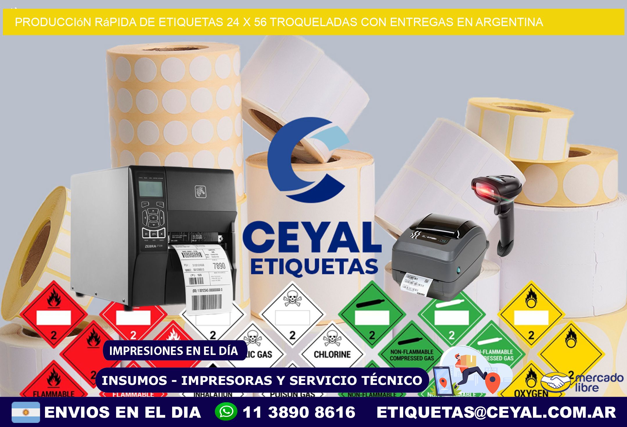 Producción rápida de etiquetas 24 x 56 troqueladas con entregas en Argentina