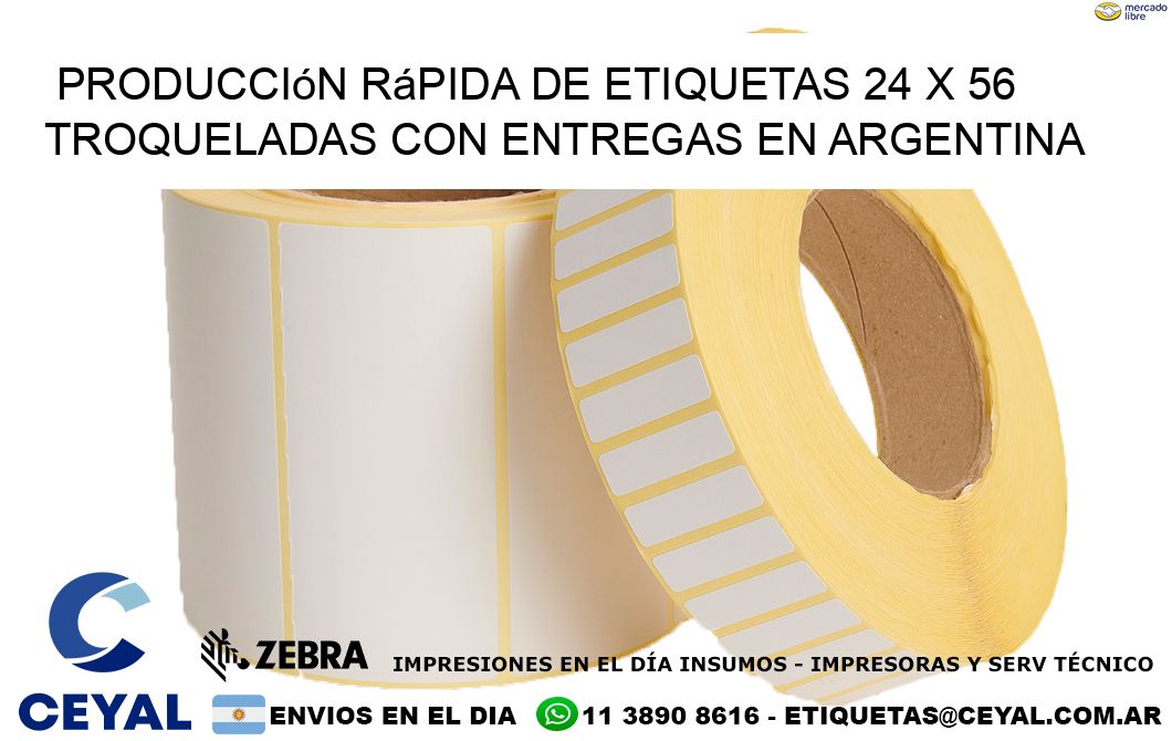 Producción rápida de etiquetas 24 x 56 troqueladas con entregas en Argentina