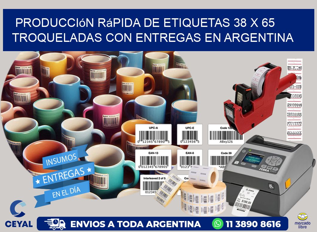 Producción rápida de etiquetas 38 x 65 troqueladas con entregas en Argentina