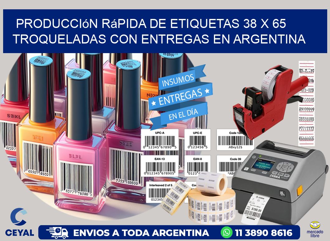 Producción rápida de etiquetas 38 x 65 troqueladas con entregas en Argentina