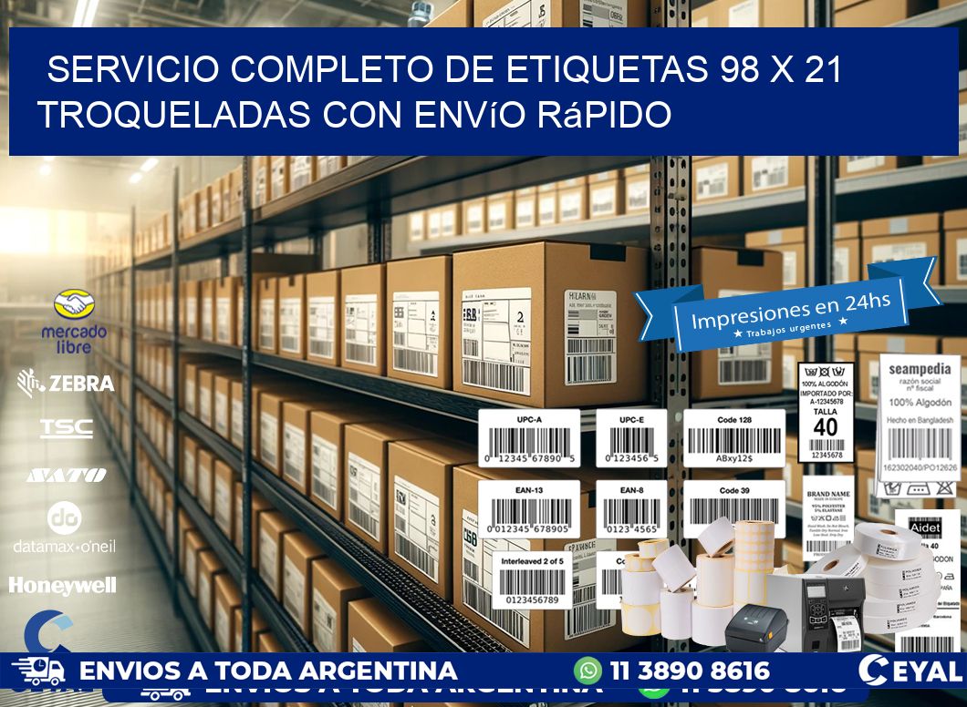 Servicio completo de etiquetas 98 x 21 troqueladas con envío rápido
