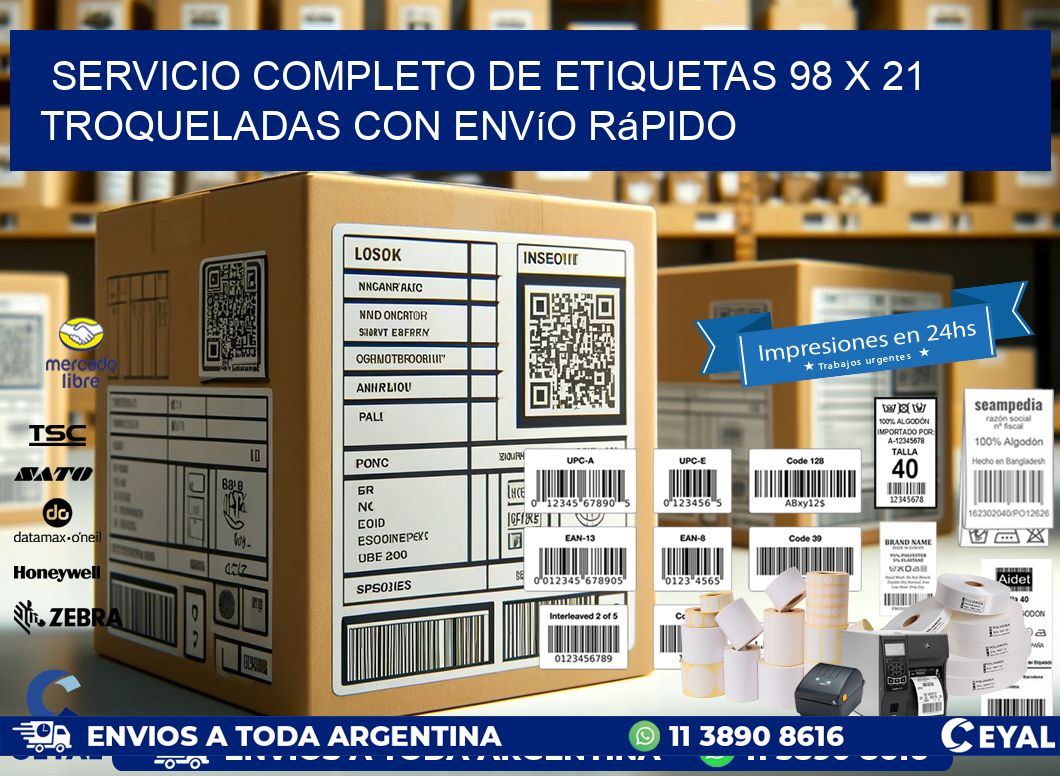 Servicio completo de etiquetas 98 x 21 troqueladas con envío rápido