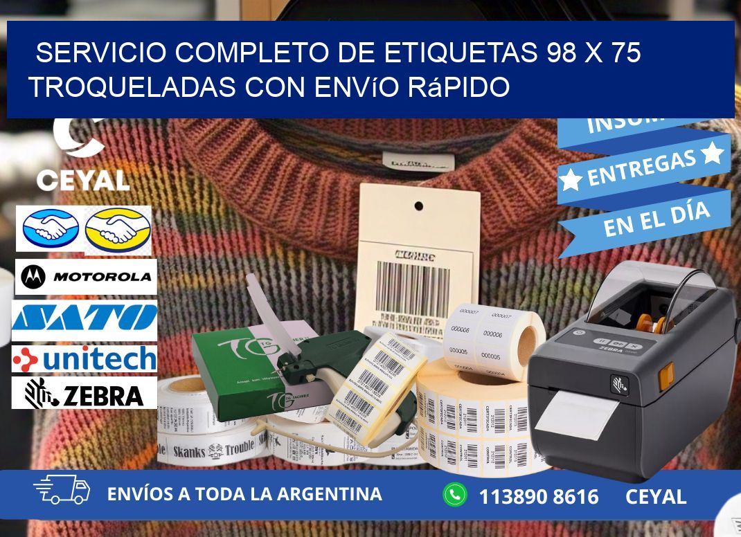 Servicio completo de etiquetas 98 x 75 troqueladas con envío rápido