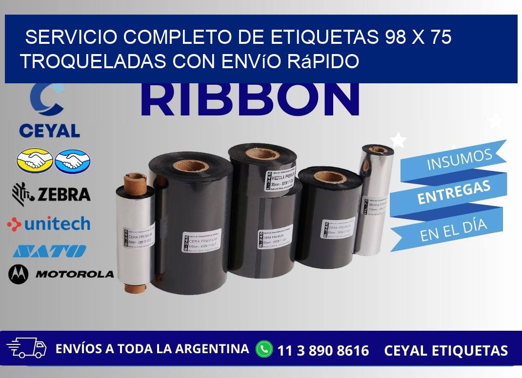 Servicio completo de etiquetas 98 x 75 troqueladas con envío rápido
