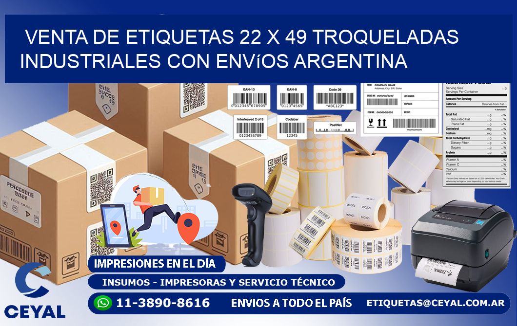 Venta de etiquetas 22 x 49 troqueladas industriales con envíos Argentina