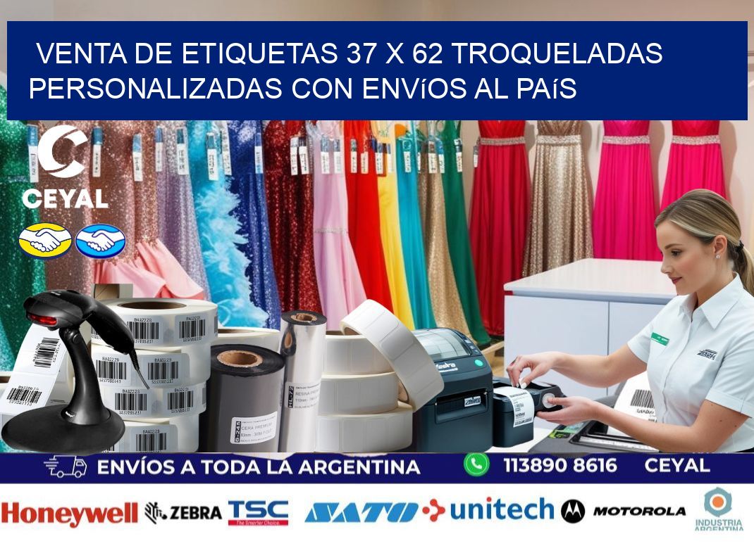Venta de etiquetas 37 x 62 troqueladas personalizadas con envíos al país