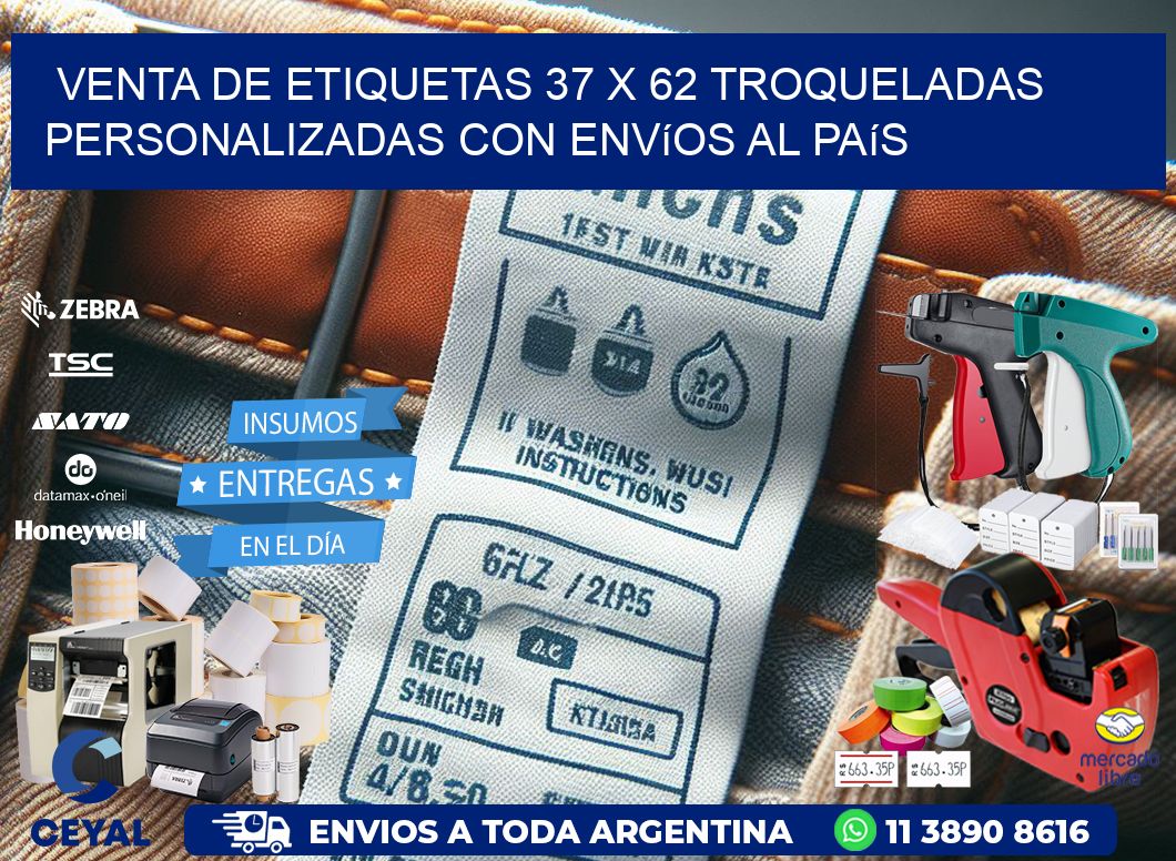 Venta de etiquetas 37 x 62 troqueladas personalizadas con envíos al país