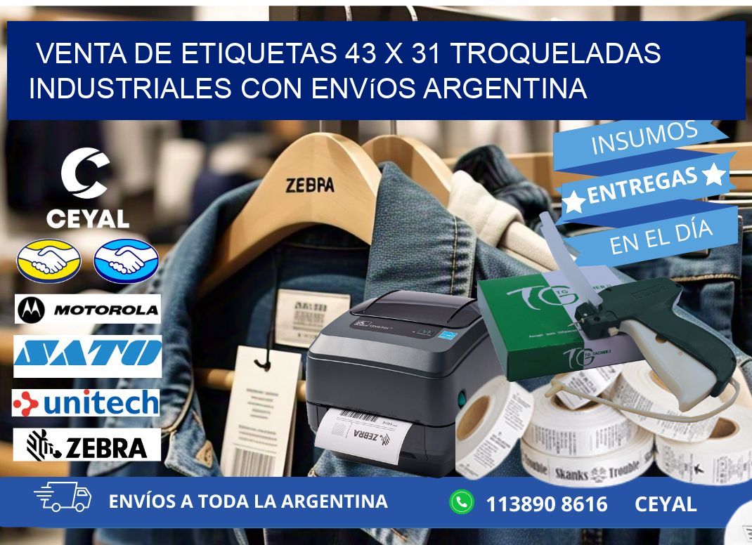Venta de etiquetas 43 x 31 troqueladas industriales con envíos Argentina