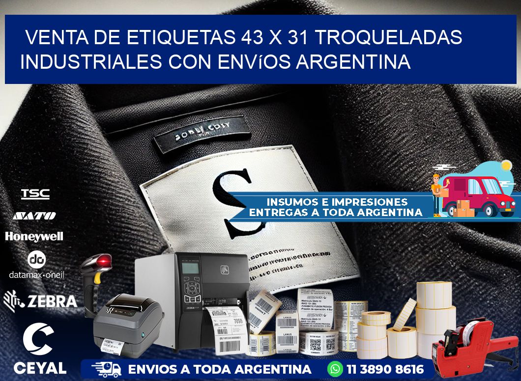 Venta de etiquetas 43 x 31 troqueladas industriales con envíos Argentina