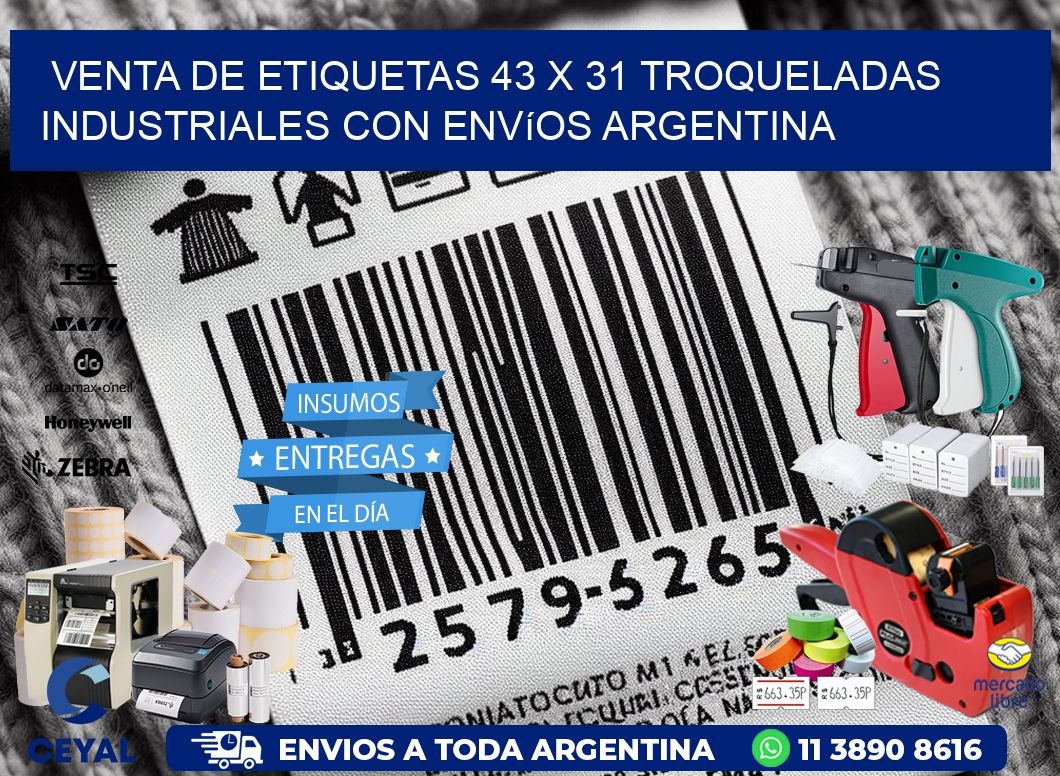 Venta de etiquetas 43 x 31 troqueladas industriales con envíos Argentina