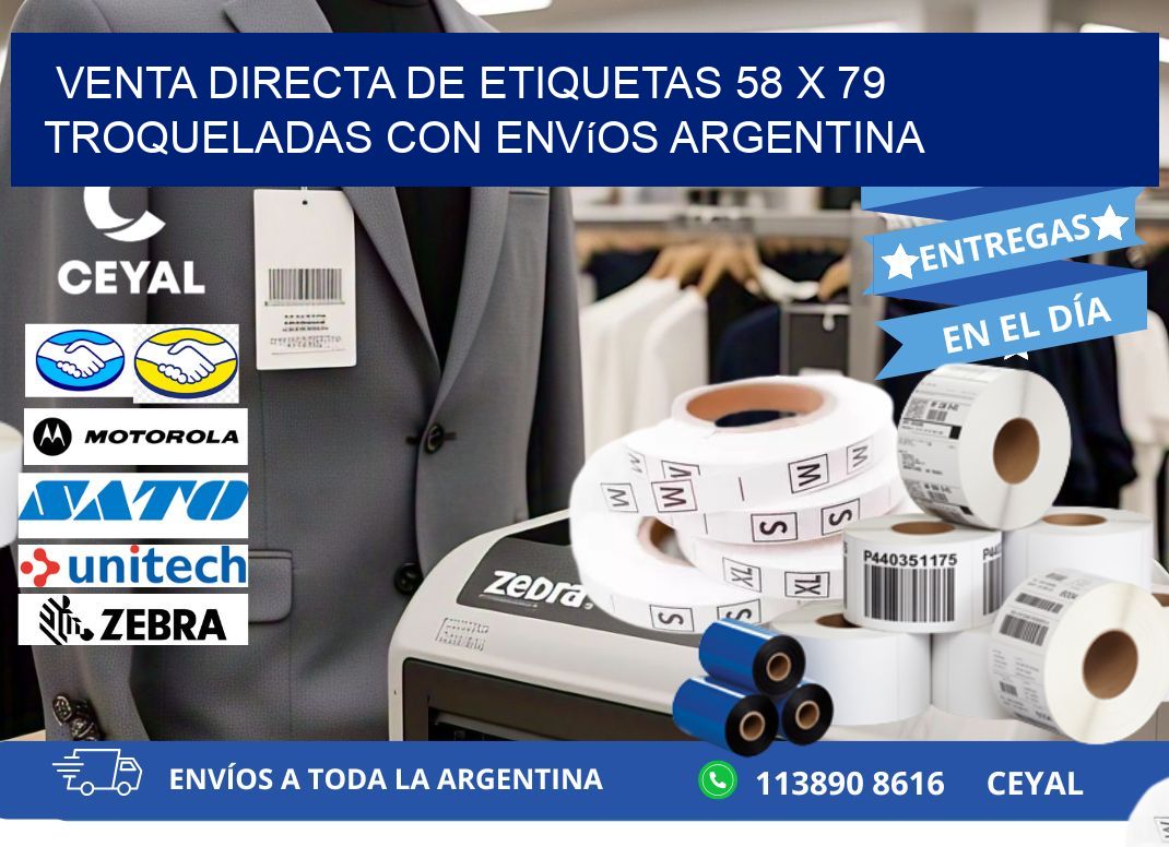 Venta directa de etiquetas 58 x 79 troqueladas con envíos Argentina