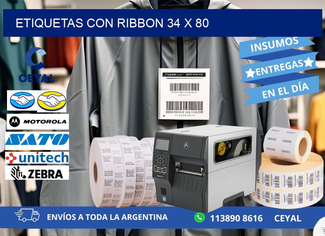 etiquetas con ribbon 34 x 80