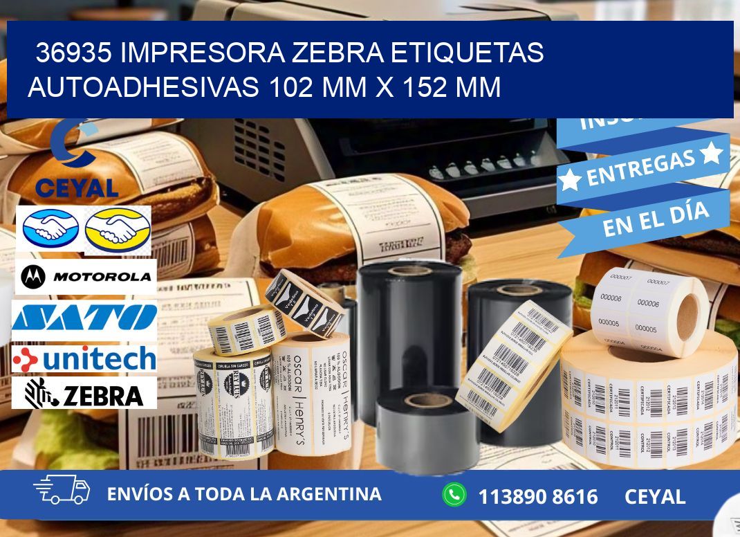 36935 impresora zebra etiquetas autoadhesivas 102 mm x 152 mm