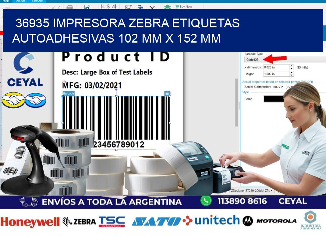 36935 impresora zebra etiquetas autoadhesivas 102 mm x 152 mm