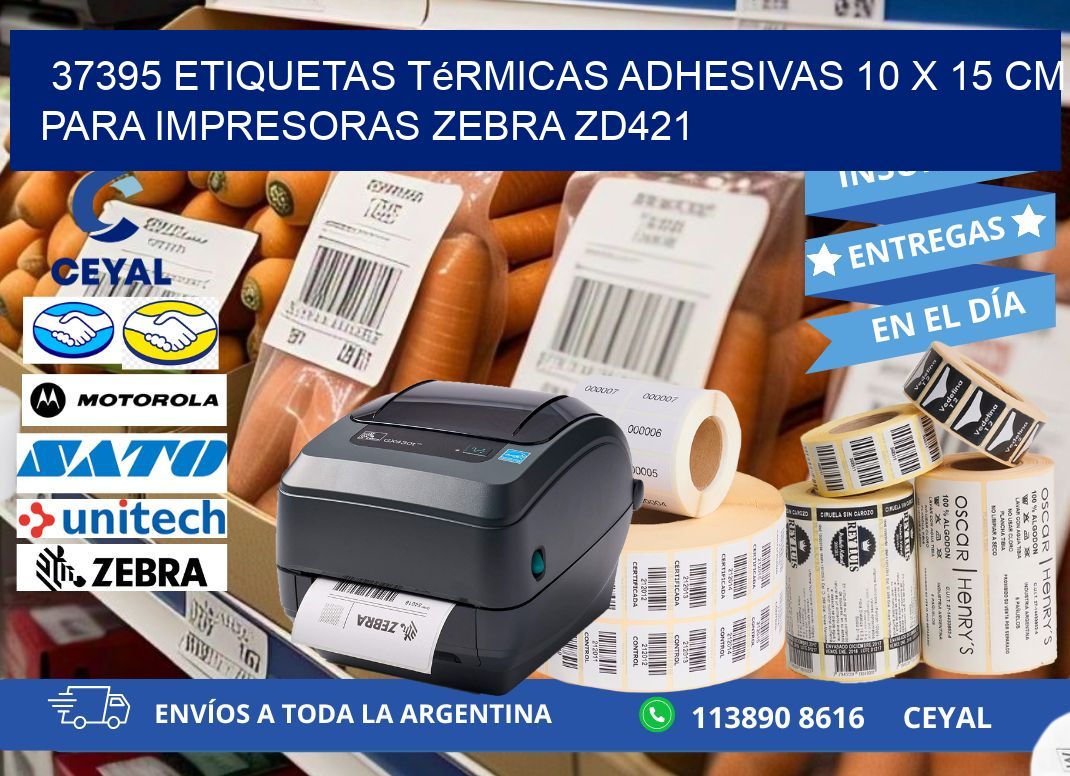 37395 Etiquetas Térmicas Adhesivas 10 x 15 cm para Impresoras Zebra ZD421