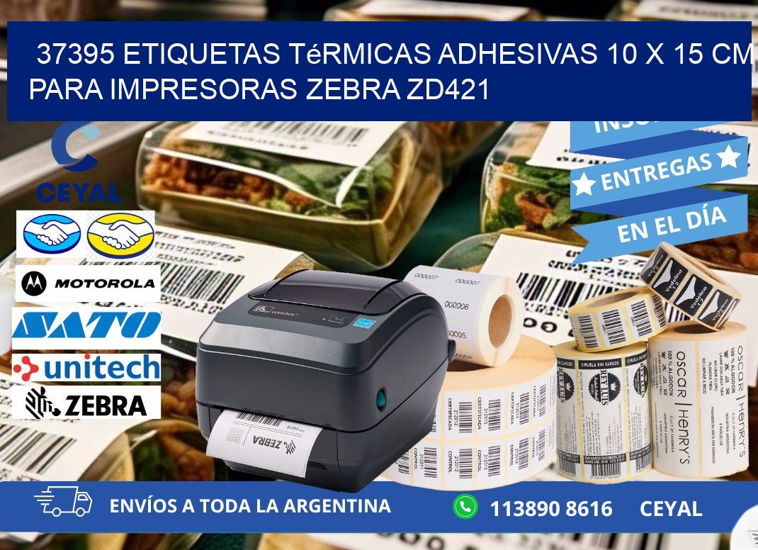 37395 Etiquetas Térmicas Adhesivas 10 x 15 cm para Impresoras Zebra ZD421