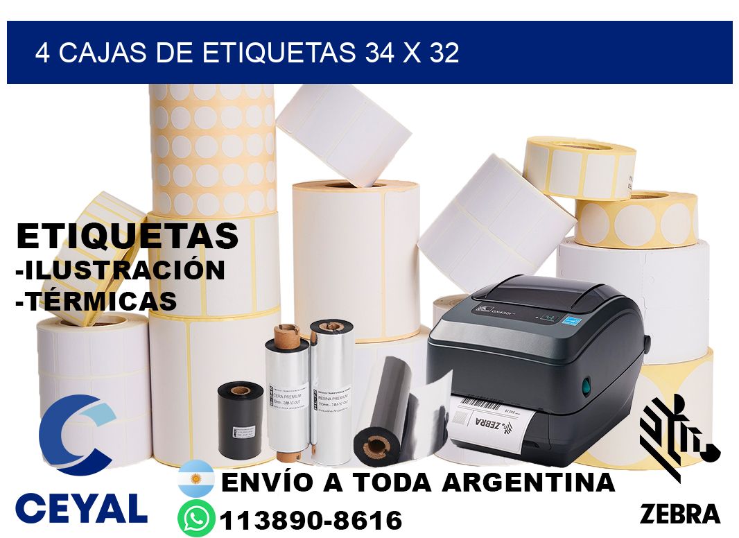 4 cajas de etiquetas 34 x 32