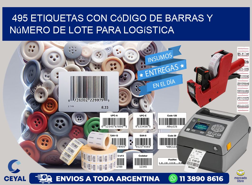 495 etiquetas con código de barras y número de lote para logística