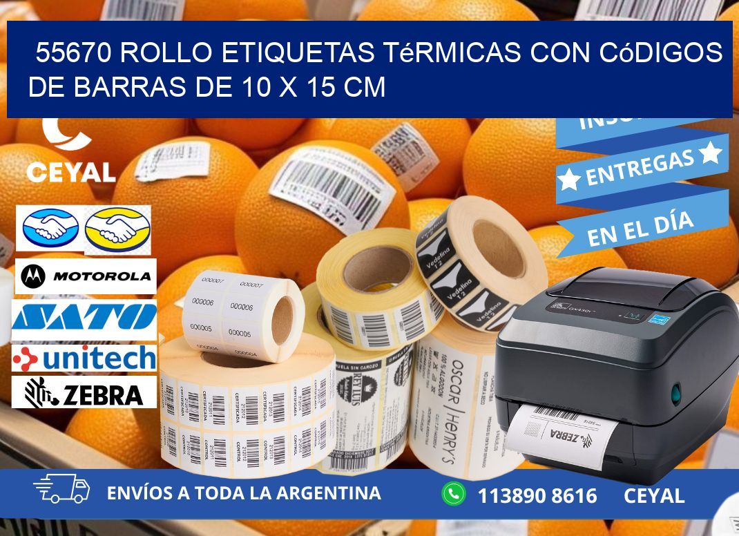 55670 Rollo etiquetas térmicas con Códigos de Barras de 10 x 15 cm
