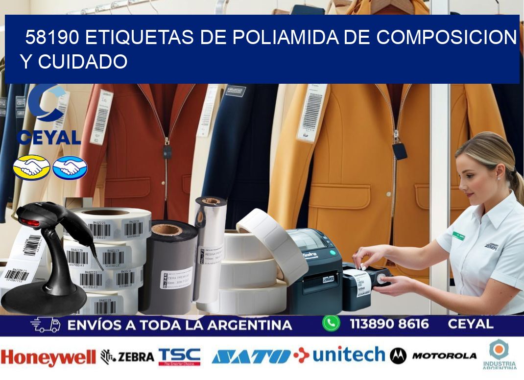 58190 etiquetas de poliamida de composicion y cuidado