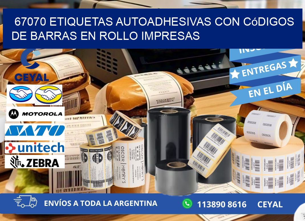 67070 Etiquetas autoadhesivas con códigos de barras en rollo impresas