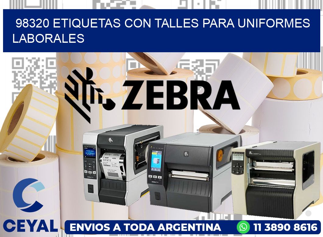 98320 etiquetas con talles para uniformes laborales
