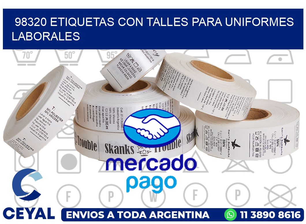 98320 etiquetas con talles para uniformes laborales