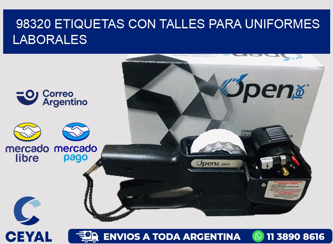 98320 etiquetas con talles para uniformes laborales