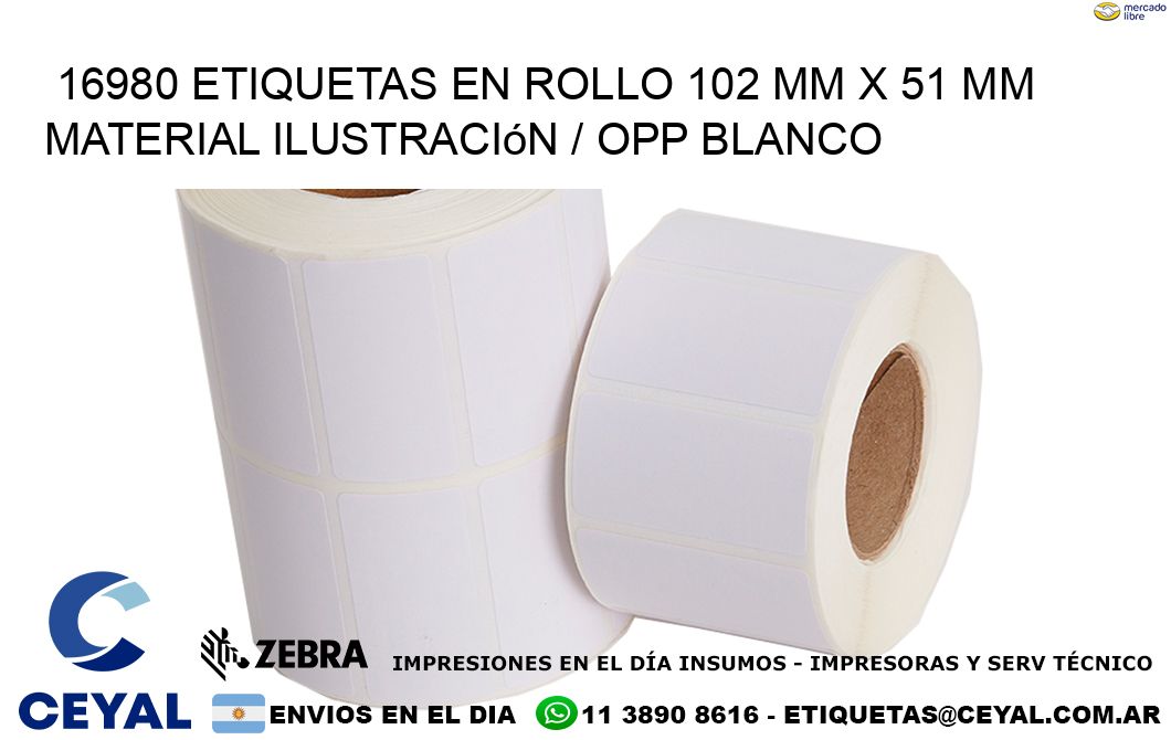 16980 Etiquetas en rollo 102 mm x 51 mm material Ilustración / OPP Blanco