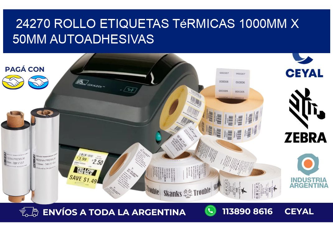 24270 Rollo Etiquetas Térmicas 1000mm X 50mm Autoadhesivas