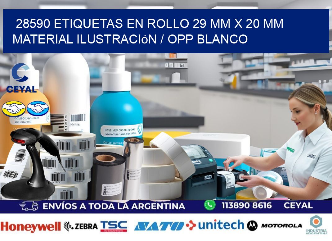 28590 Etiquetas en rollo 29 mm x 20 mm material Ilustración / OPP Blanco